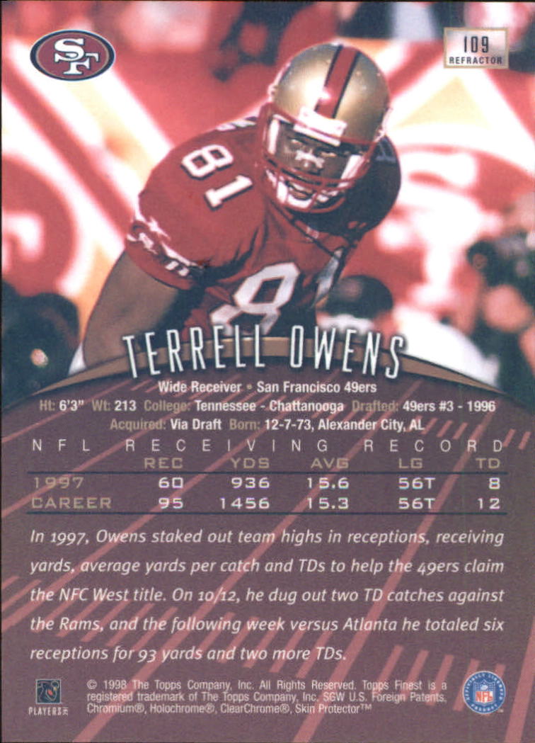 1998 Finest Refractors #109 Terrell Owens back image