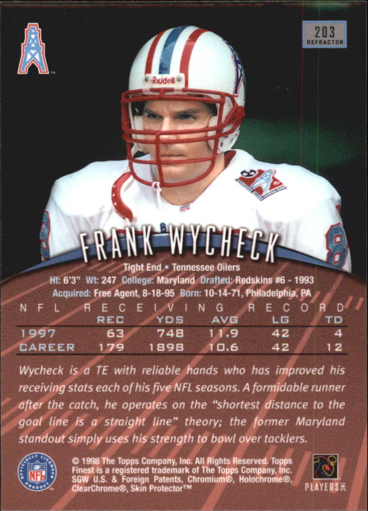 1998 Finest Refractors #203 Frank Wycheck back image