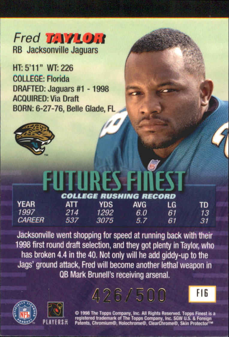 1998 Finest Future's Finest #F16 Fred Taylor back image