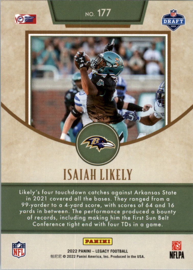 : 2022 Absolute #164 Isaiah Likely RC Rookie Baltimore