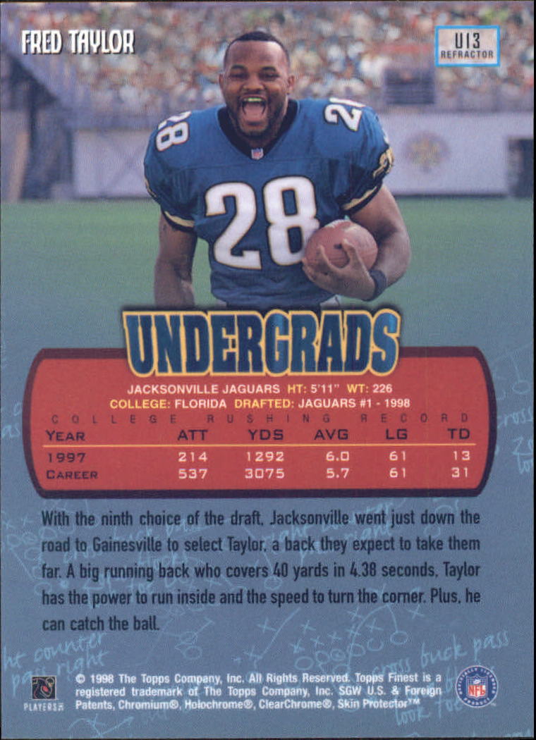 1998 Finest Undergrads Refractors #U13 Fred Taylor back image