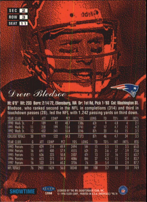 1998 Flair Showcase (Fleer) Football "Row 3" Main Set Base Cards - Picture 15 of 97
