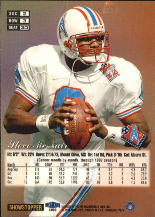 1998 Flair Showcase (Fleer) Football "Row 3" Main Set Base Cards - Picture 37 of 97