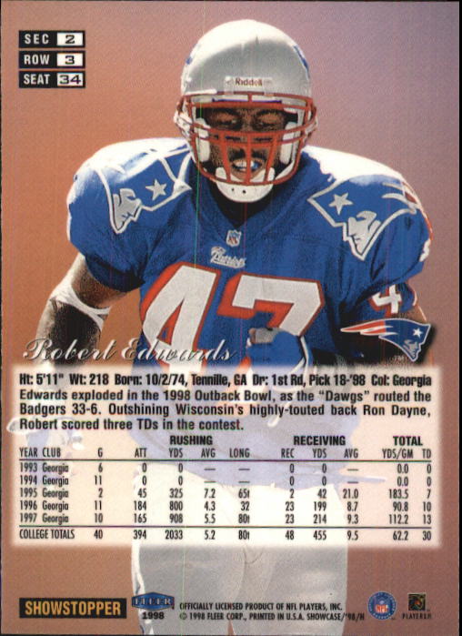 1998 Flair Showcase (Fleer) Football "Row 3" Main Set Base Cards - Picture 45 of 97