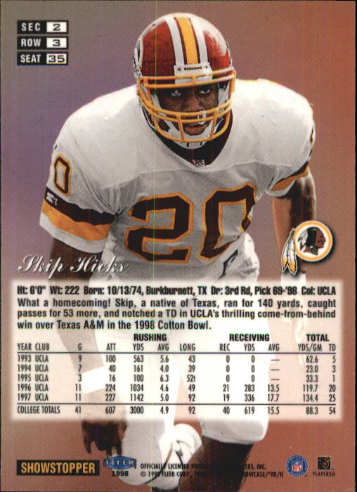 1998 Flair Showcase (Fleer) Football "Row 3" Main Set Base Cards - Picture 47 of 97
