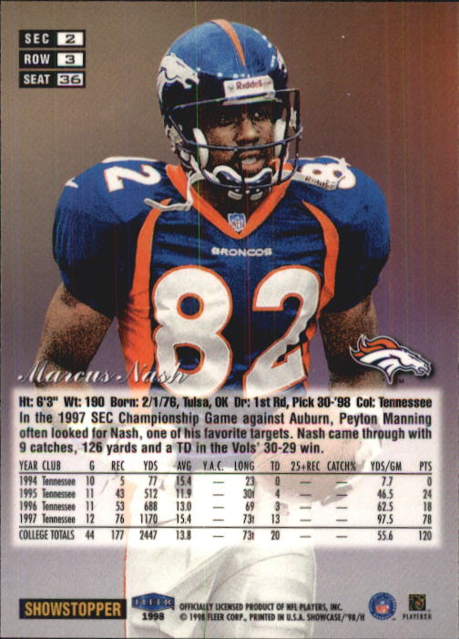 1998 Flair Showcase (Fleer) Football "Row 3" Main Set Base Cards - Picture 49 of 97