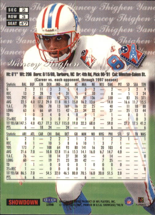 1998 Flair Showcase (Fleer) Football "Row 3" Main Set Base Cards - Picture 67 of 97