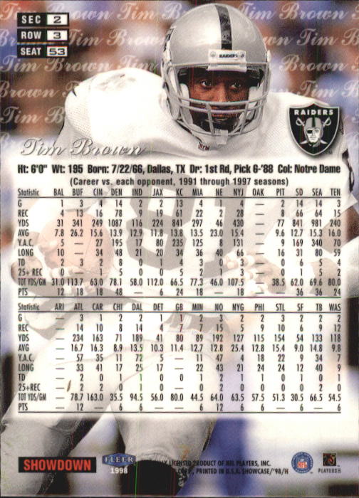 1998 Flair Showcase (Fleer) Football "Row 3" Main Set Base Cards - Picture 71 of 97