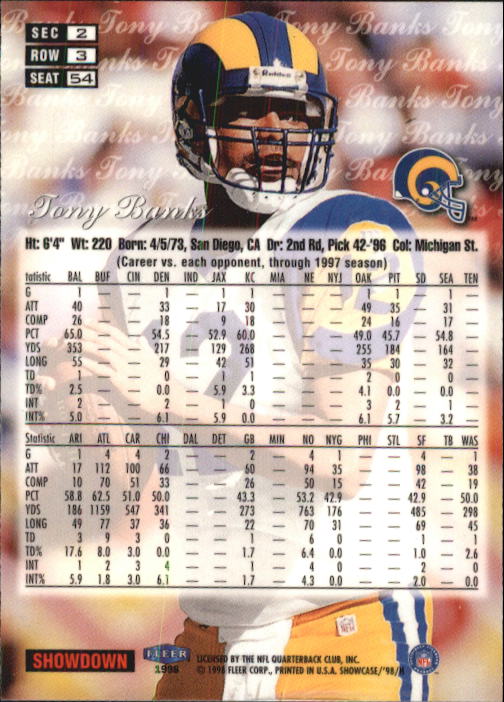 1998 Flair Showcase (Fleer) Football "Row 3" Main Set Base Cards - Picture 73 of 97