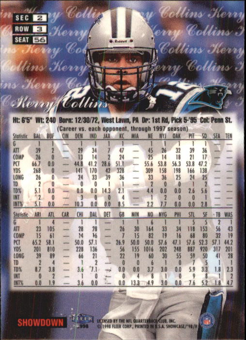 1998 Flair Showcase (Fleer) Football "Row 3" Main Set Base Cards - Picture 77 of 97