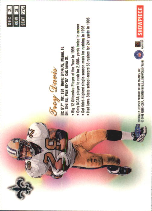 1998 Flair Showcase (Fleer) Football "Row 3" Main Set Base Cards - Picture 95 of 97