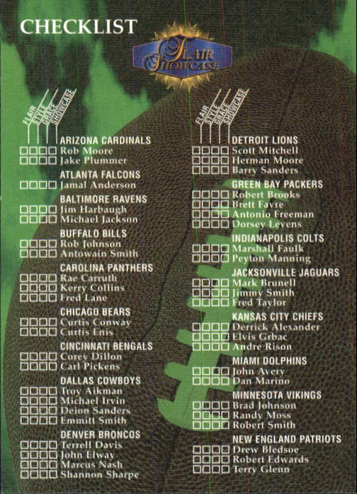 1998 Flair Showcase (Fleer) Football "Row 3" Main Set Base Cards - Picture 97 of 97