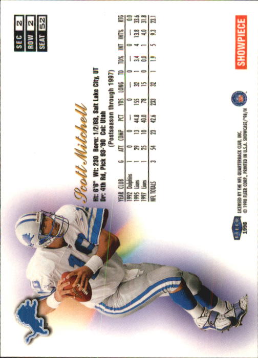 1998 Flair Showcase Row 2 #52 Scott Mitchell back image
