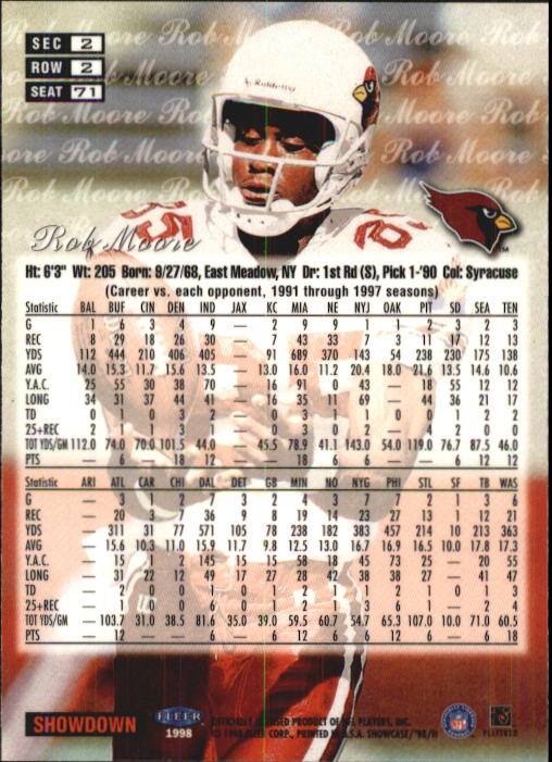 1998 Flair Showcase Row 2 #71 Rob Moore back image