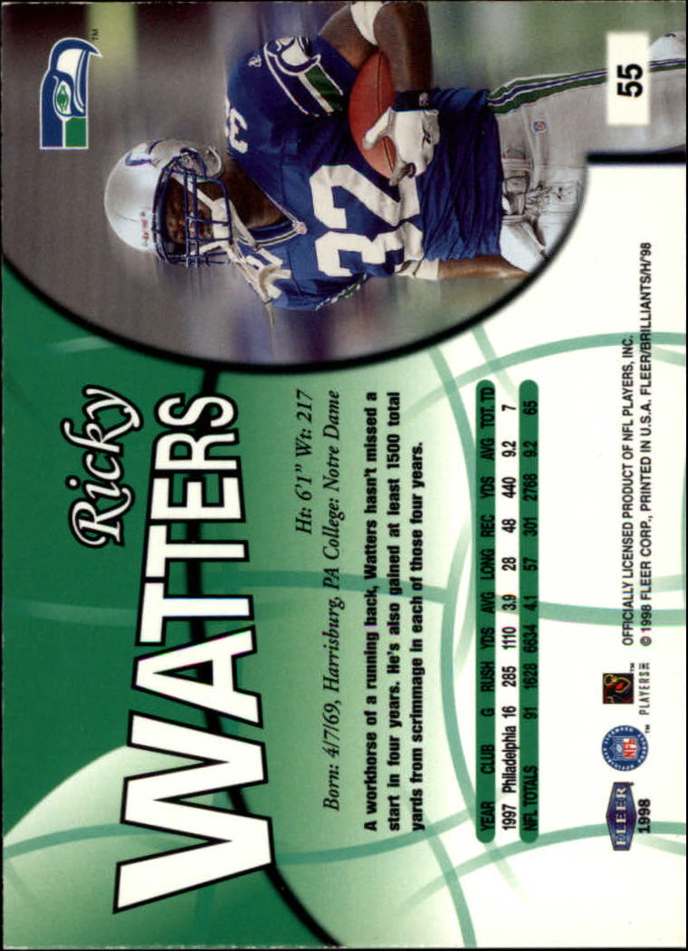 1998 Fleer Brilliants #55 Ricky Watters back image