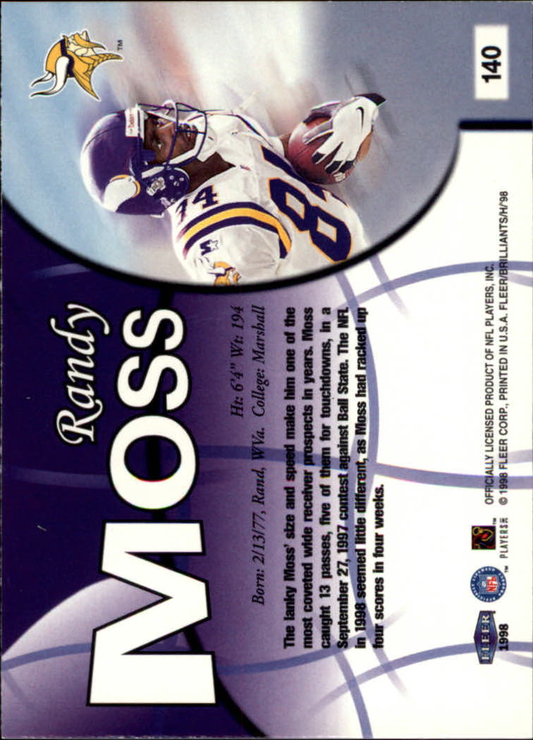 1998 Fleer Brilliants #140 Randy Moss RC back image