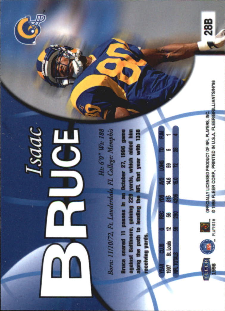 1998 Fleer Brilliants Blue #28 Isaac Bruce back image