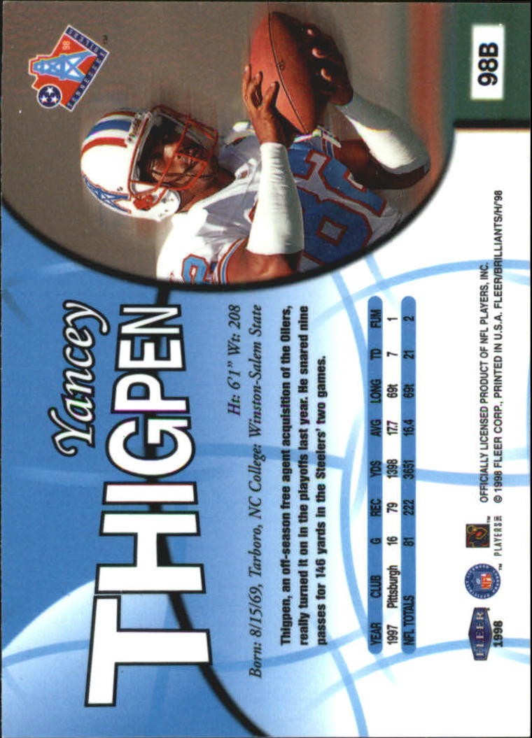 1998 Fleer Brilliants Blue #98 Yancey Thigpen back image