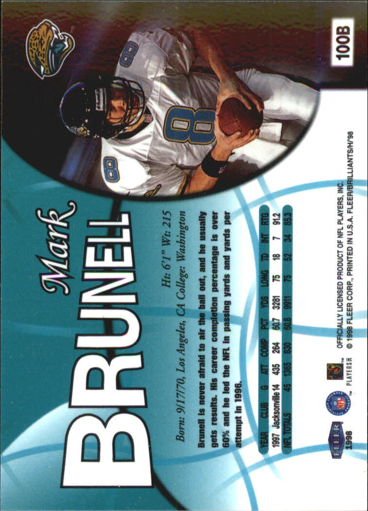 1998 Fleer Brilliants Blue #100 Mark Brunell back image