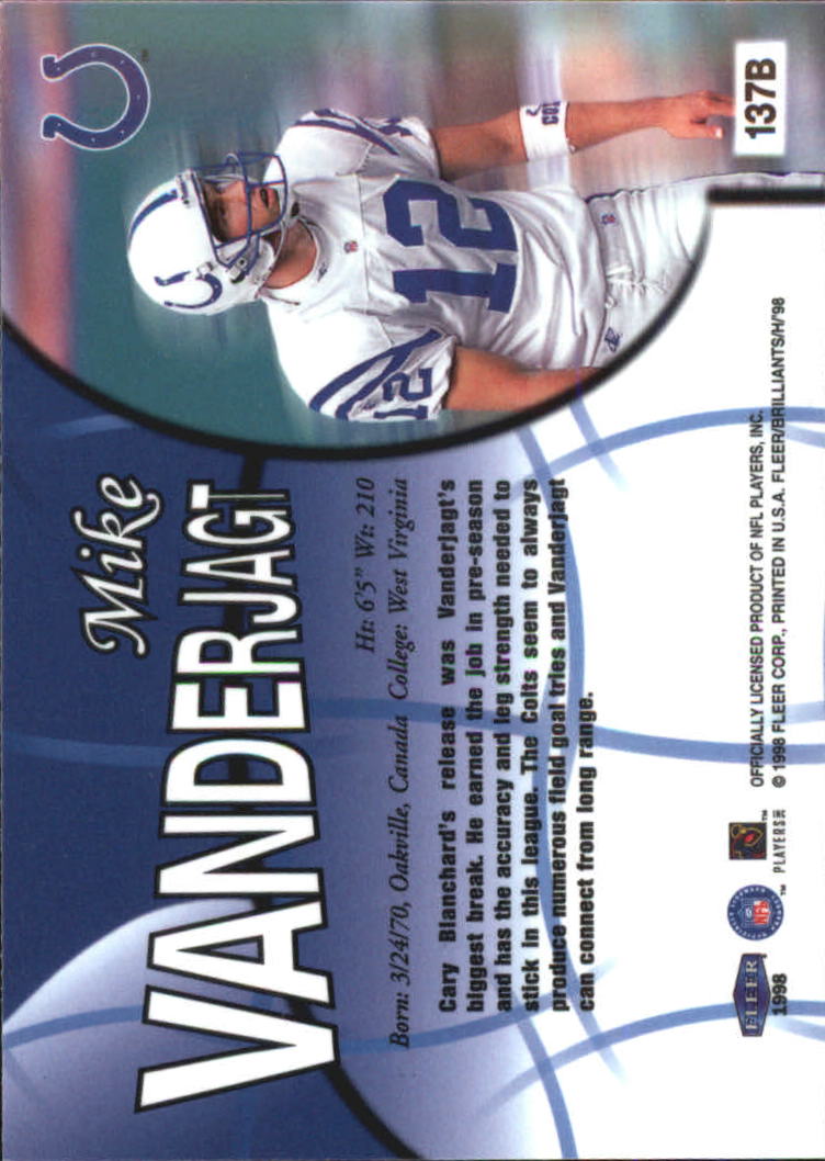 1998 Fleer Brilliants Blue #137 Mike Vanderjagt back image