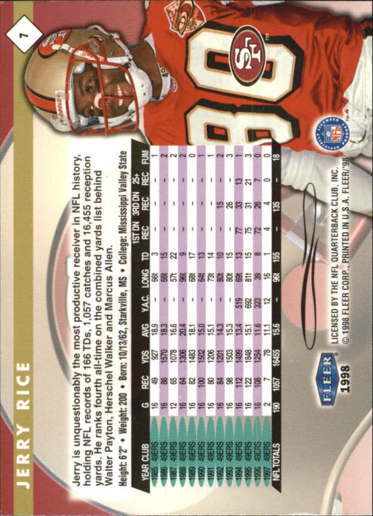 1998 Fleer Tradition #7 Jerry Rice back image