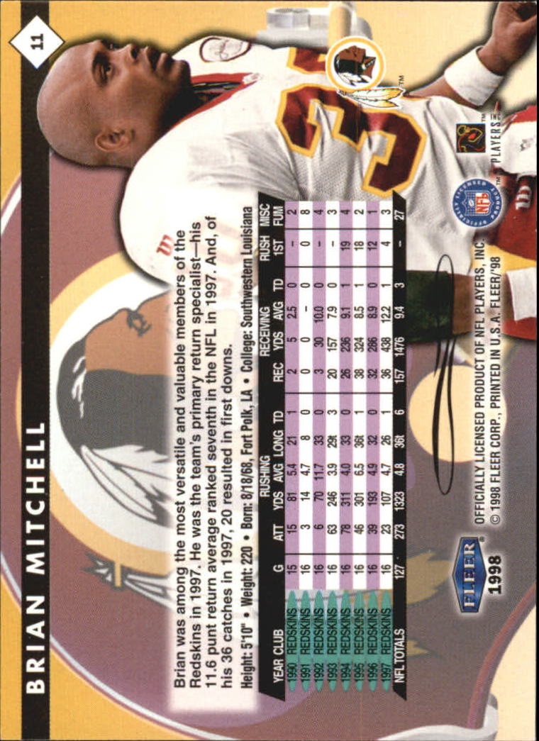 1998 Fleer Tradition #11 Brian Mitchell back image