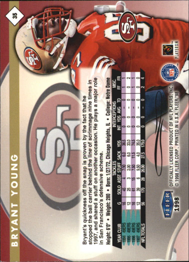 1998 Fleer Tradition #35 Bryant Young back image