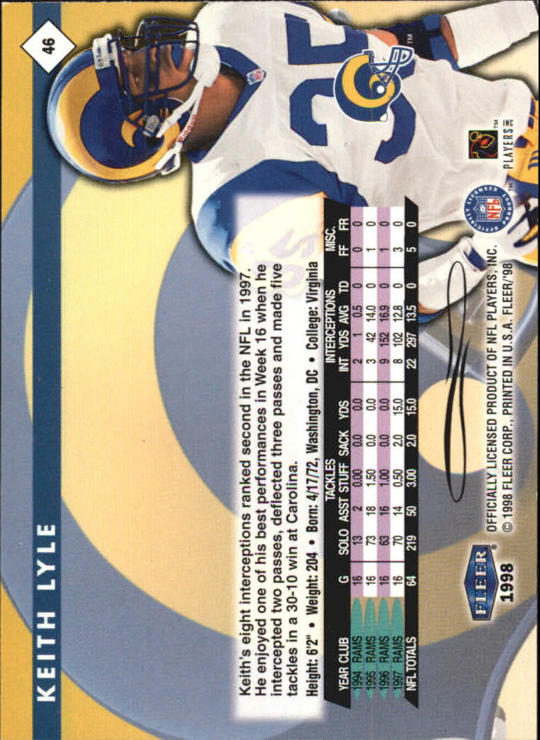 1998 Fleer Tradition #46 Keith Lyle back image
