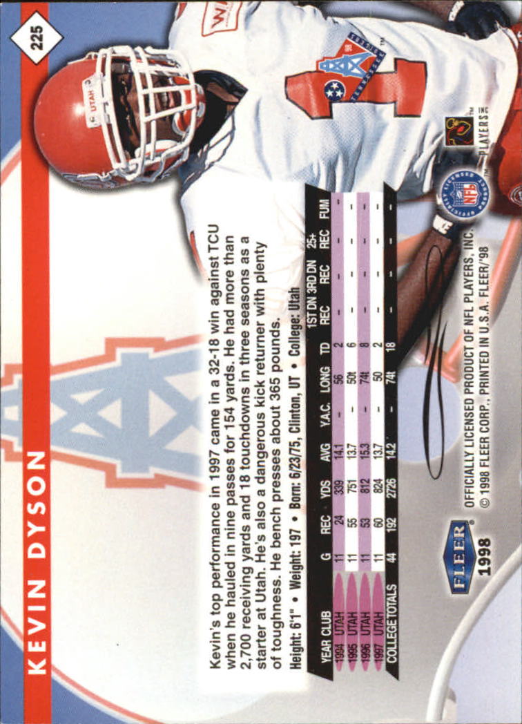 1998 Fleer Tradition #225 Kevin Dyson RC back image