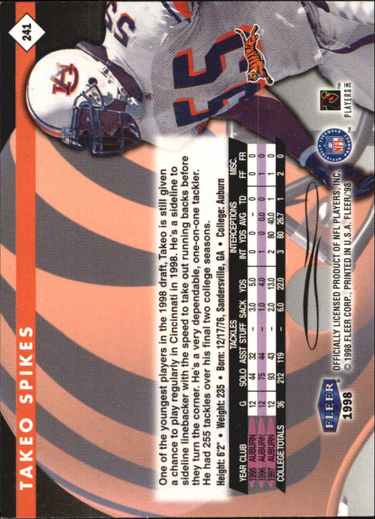 1998 Fleer Tradition #241 Takeo Spikes RC back image
