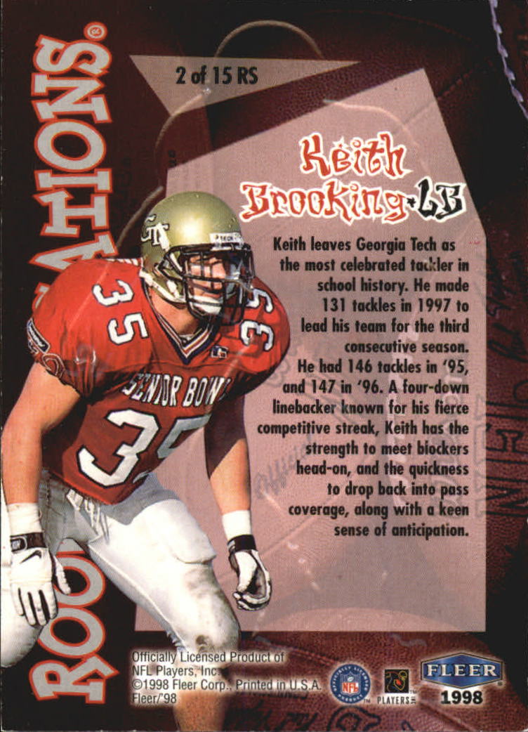 1998 Fleer Tradition Rookie Sensations #2RS Keith Brooking back image