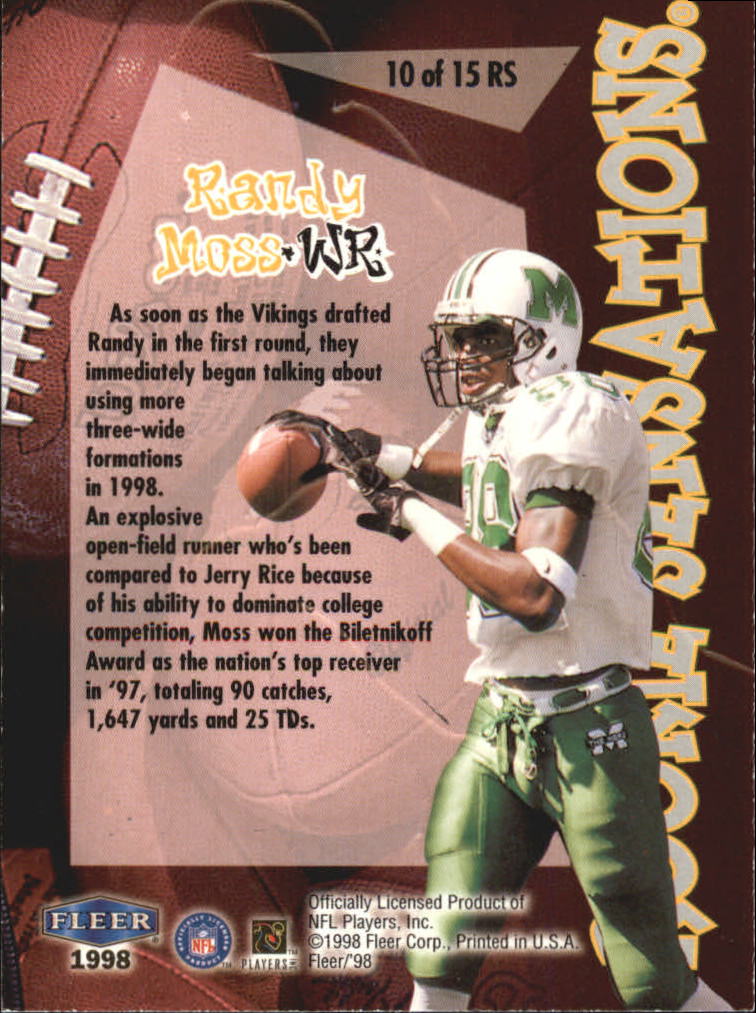 1998 Fleer Tradition Rookie Sensations #10RS Randy Moss back image
