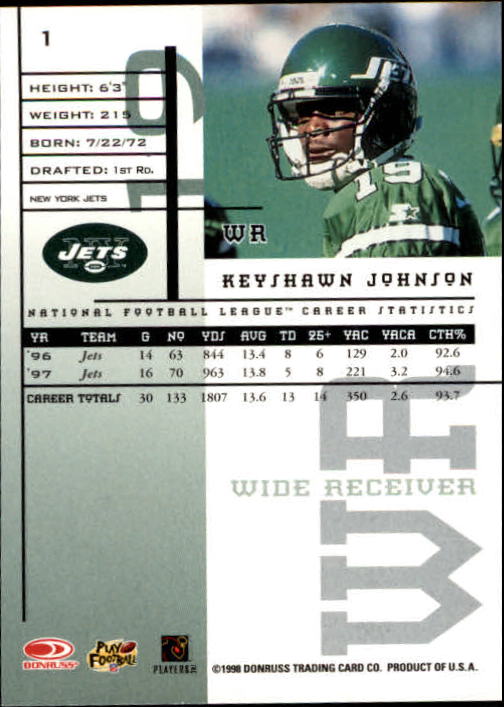 1998 Leaf Rookies and Stars #1 Keyshawn Johnson back image