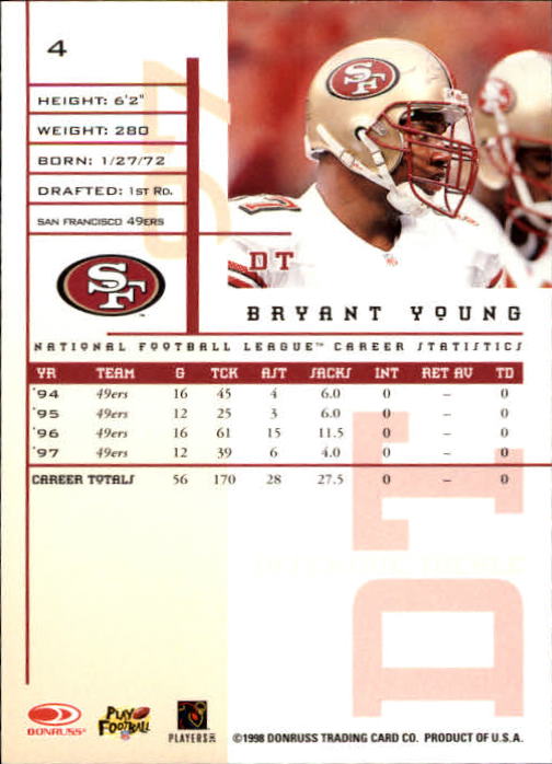 1998 Leaf Rookies and Stars #4 Bryant Young back image