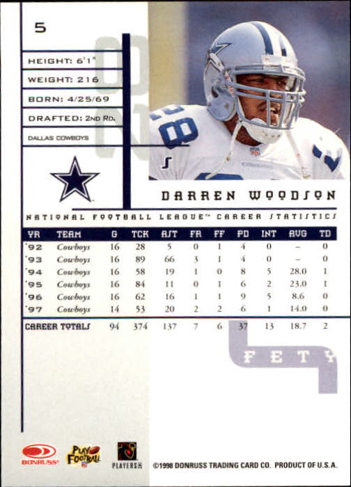 1998 Leaf Rookies and Stars #5 Darren Woodson back image