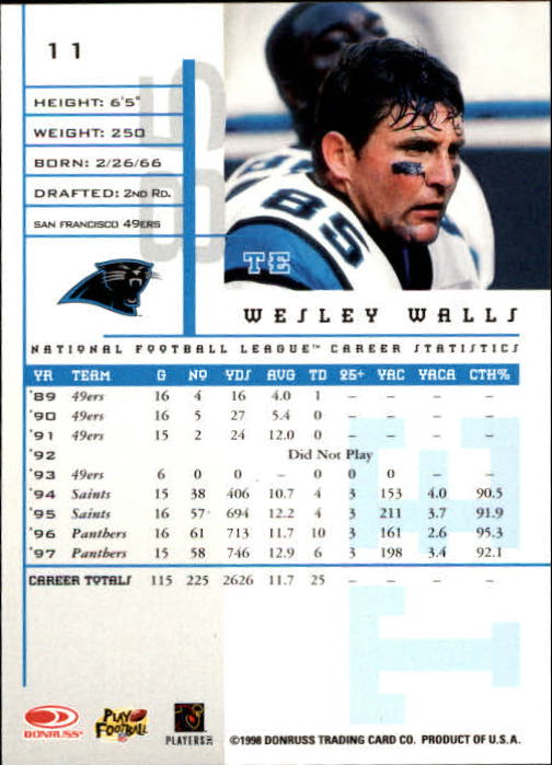 1998 Leaf Rookies and Stars #11 Wesley  Walls back image