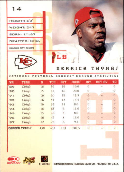 1998 Leaf Rookies and Stars #14 Derrick Thomas back image