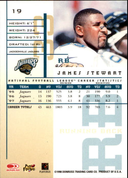 1998 Leaf Rookies and Stars #19 James Stewart back image