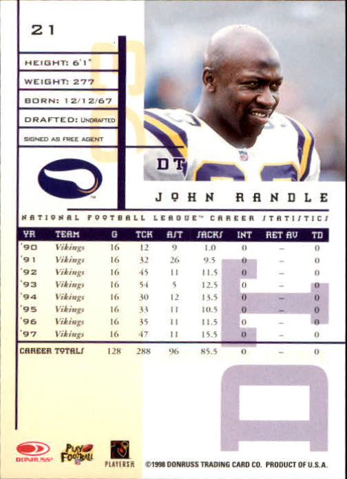 1998 Leaf Rookies and Stars #21 John Randle back image