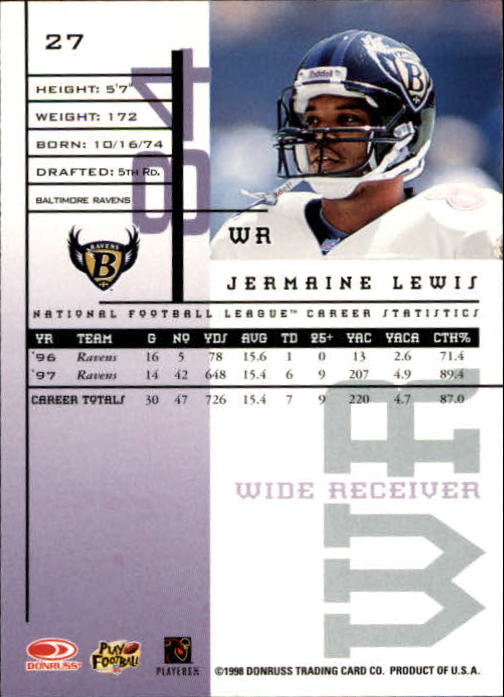 1998 Leaf Rookies and Stars #27 Jermaine Lewis back image