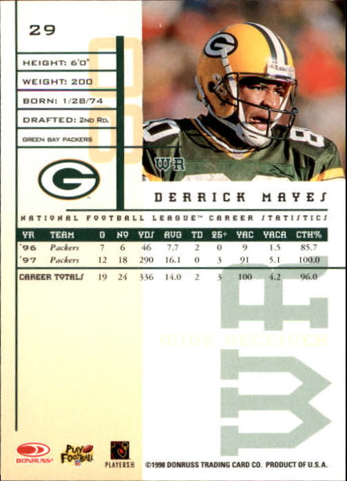 1998 Leaf Rookies and Stars #29 Derrick Mayes back image
