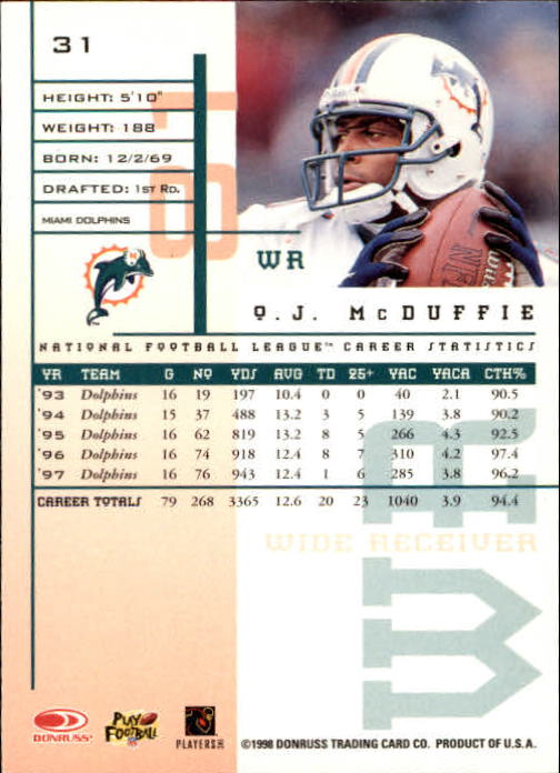 1998 Leaf Rookies and Stars #31 O.J. McDuffie back image