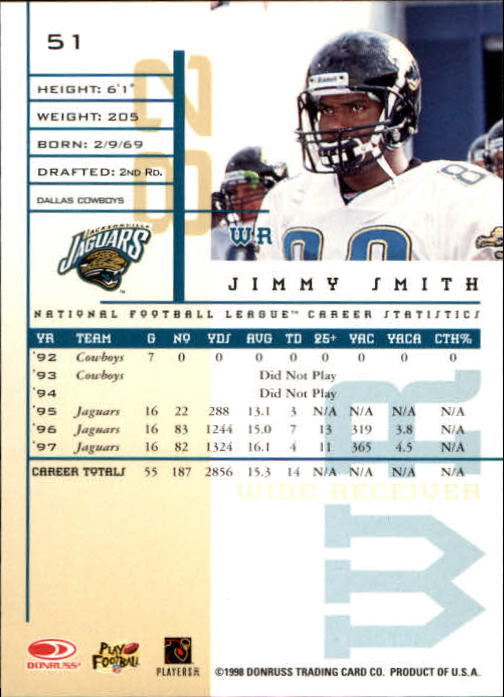 1998 Leaf Rookies and Stars #51 Jimmy Smith back image