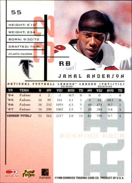 1998 Leaf Rookies and Stars #55 Jamal Anderson back image