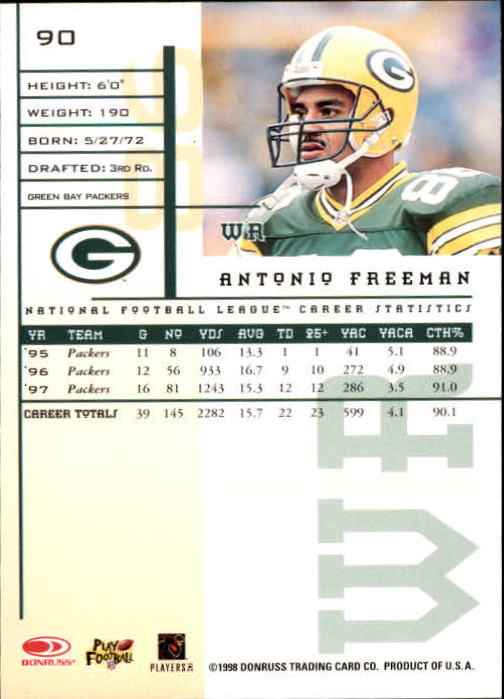 1998 Leaf Rookies and Stars #90 Antonio Freeman back image