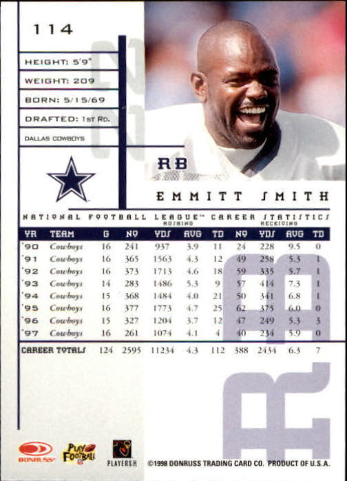 1998 Leaf Rookies and Stars #114 Emmitt Smith back image