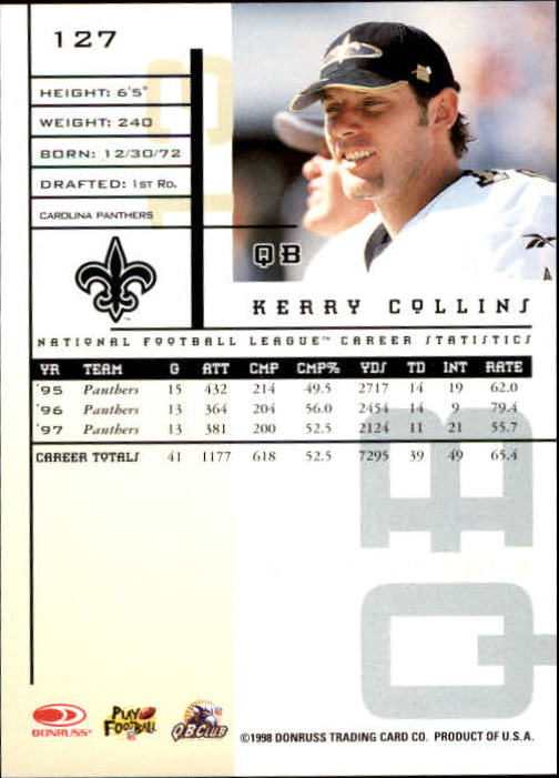 1998 Leaf Rookies and Stars #127 Kerry Collins back image