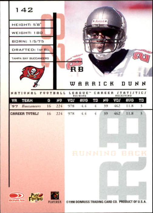1998 Leaf Rookies and Stars #142 Warrick Dunn back image