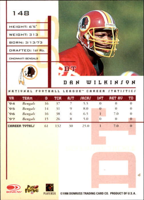 1998 Leaf Rookies and Stars #148 Dan Wilkinson back image