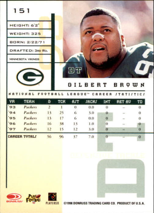 1998 Leaf Rookies and Stars #151 Gilbert Brown back image